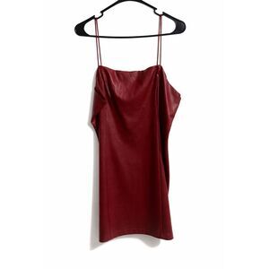 105 Wild Fable Faux Leather Burgundy Mini Dress with Spaghetti Straps